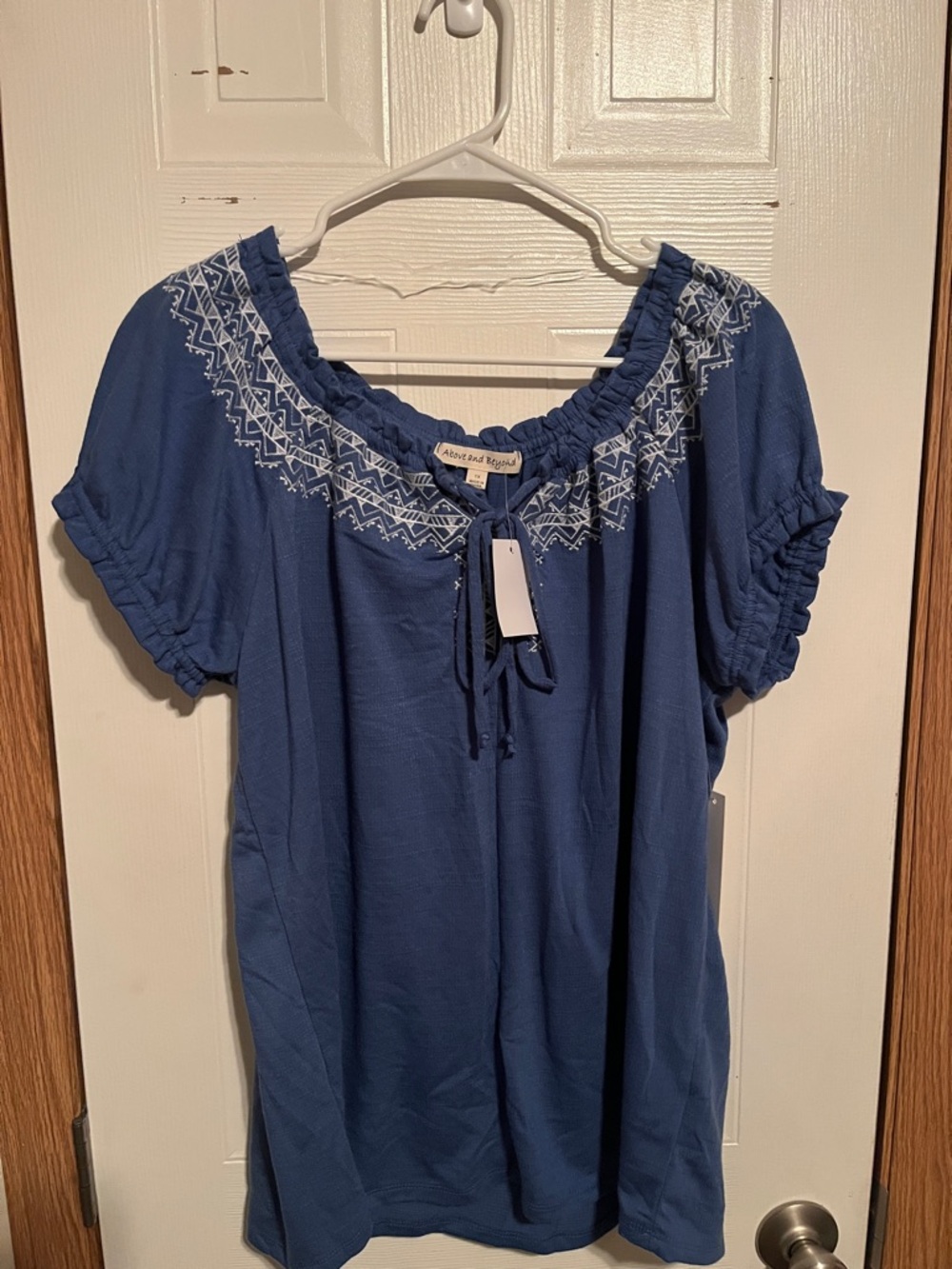 Above and Beyond Blue Embroidered Off-Shoulder Tunic